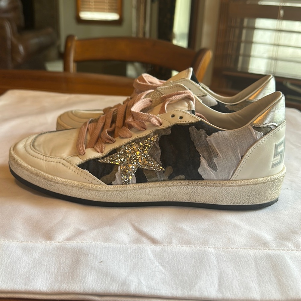 Golden Goose Ballstar, Private Edition Camo cloth with silver star, size 38